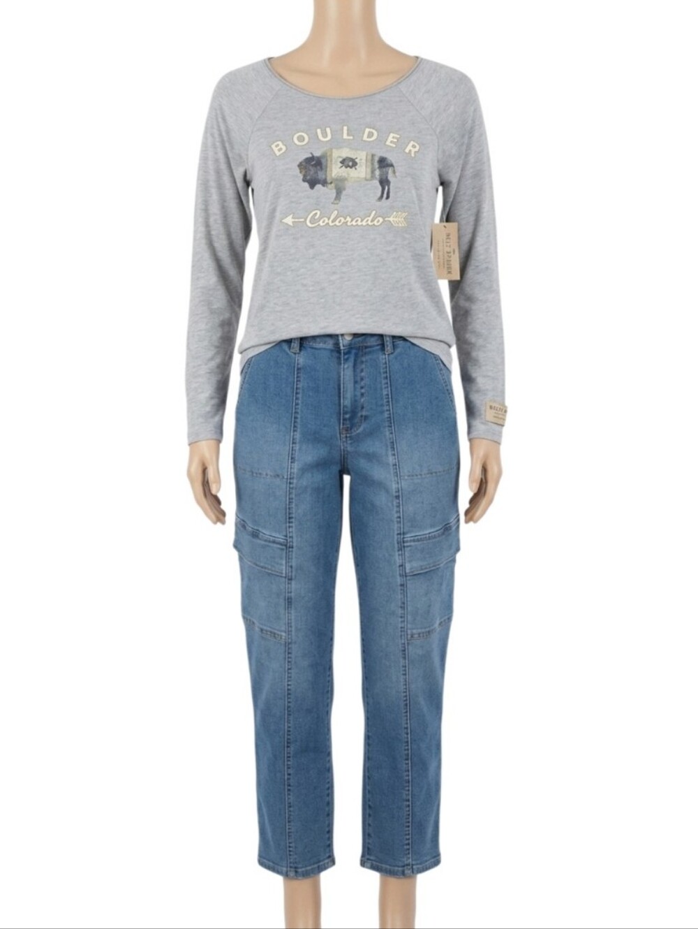 d. jeans Crop Denim Jean Cargo Pants High Waist Rise Mid Washed Vintage Ombré